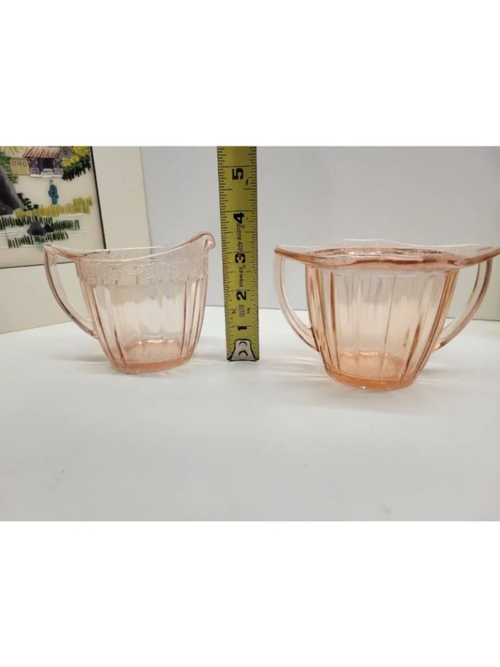 Jeannette Vintage Pink Depression Glass Adam Sugar Bowl & Creamer Set